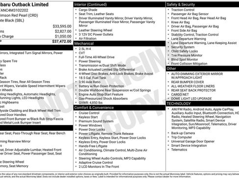 Certified 2021 Subaru Outback Limited AWD/4WD image 7