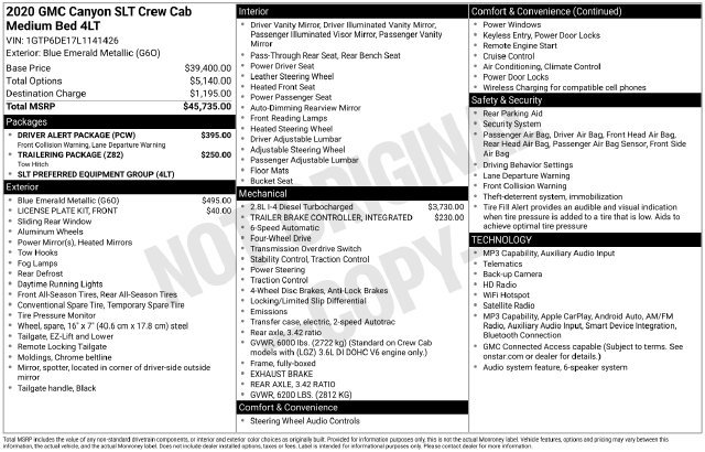 Used 2020 GMC Canyon SLT w/ Driver Alert Package AWD/4WD image 1