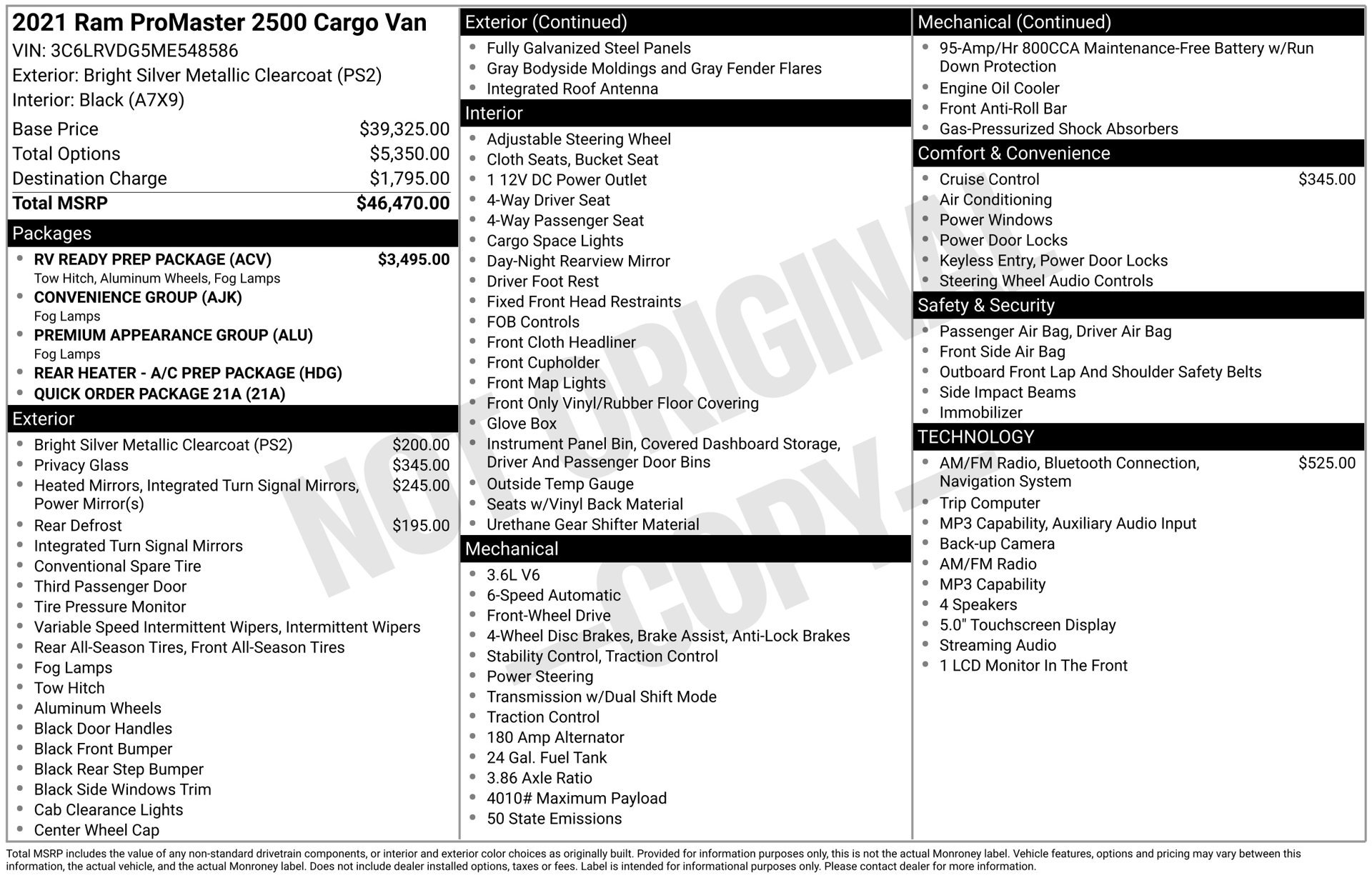 Used 2021 RAM ProMaster 2500 w/ RV Ready Prep Package FWD image 15