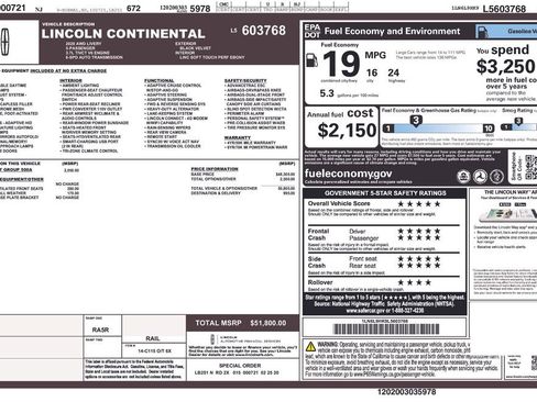 Used 2020 Lincoln Continental AWD w/ Equipment Group 500A image 1