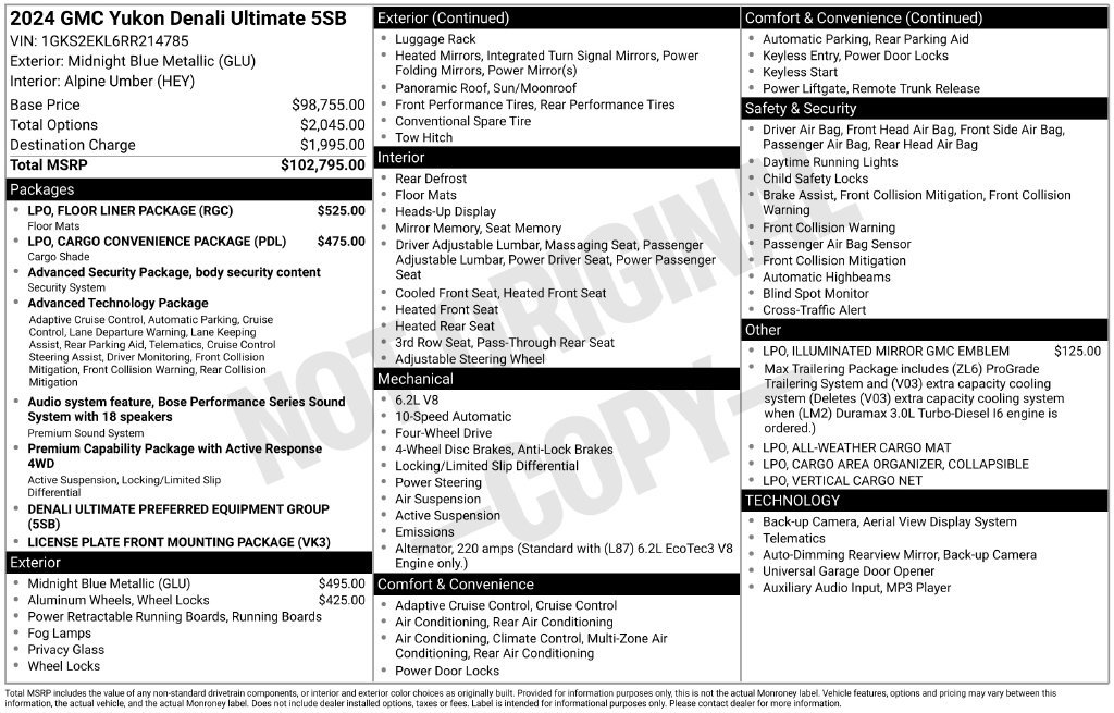 Used 2024 GMC Yukon Denali Ultimate w/ LPO, Floor Liner Package AWD/4WD image 45