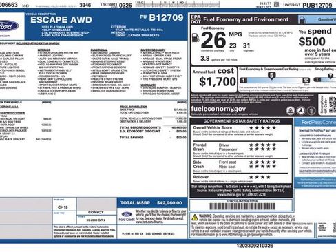 Used 2023 Ford Escape Platinum w/ Premium Technology Package AWD/4WD image 33