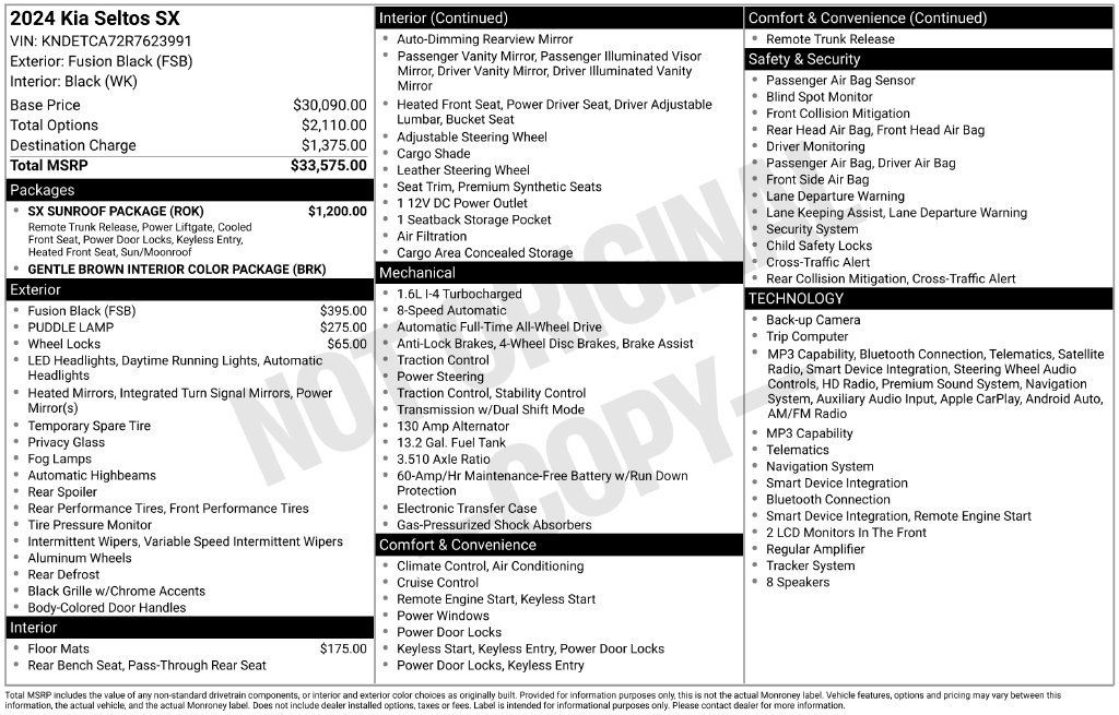 Used 2024 Kia Seltos SX w/ SX Sunroof Package AWD/4WD image 34