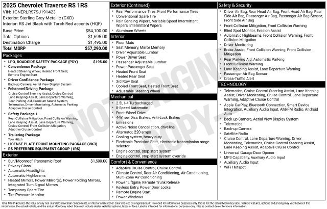 Certified 2025 Chevrolet Traverse RS w/ LPO, Roadside Safety Package FWD image 33