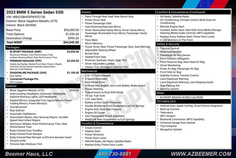Used 2023 BMW 530i w/ M Sport Package RWD image 3