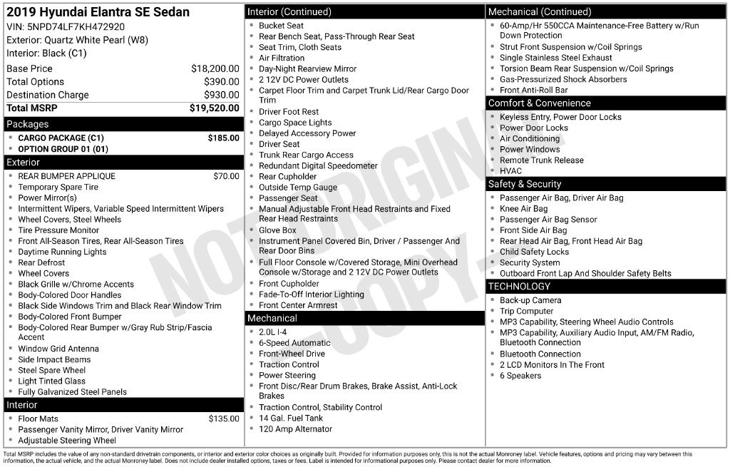 Used 2019 Hyundai Elantra SE w/ Cargo Package FWD image 3