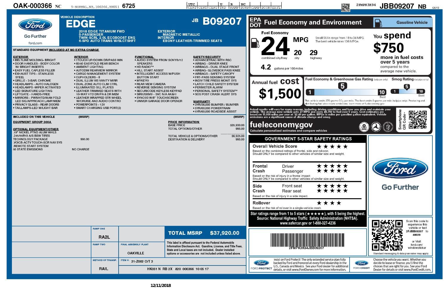 Used 2018 Ford Edge Titanium w/ Technology Package FWD image 2
