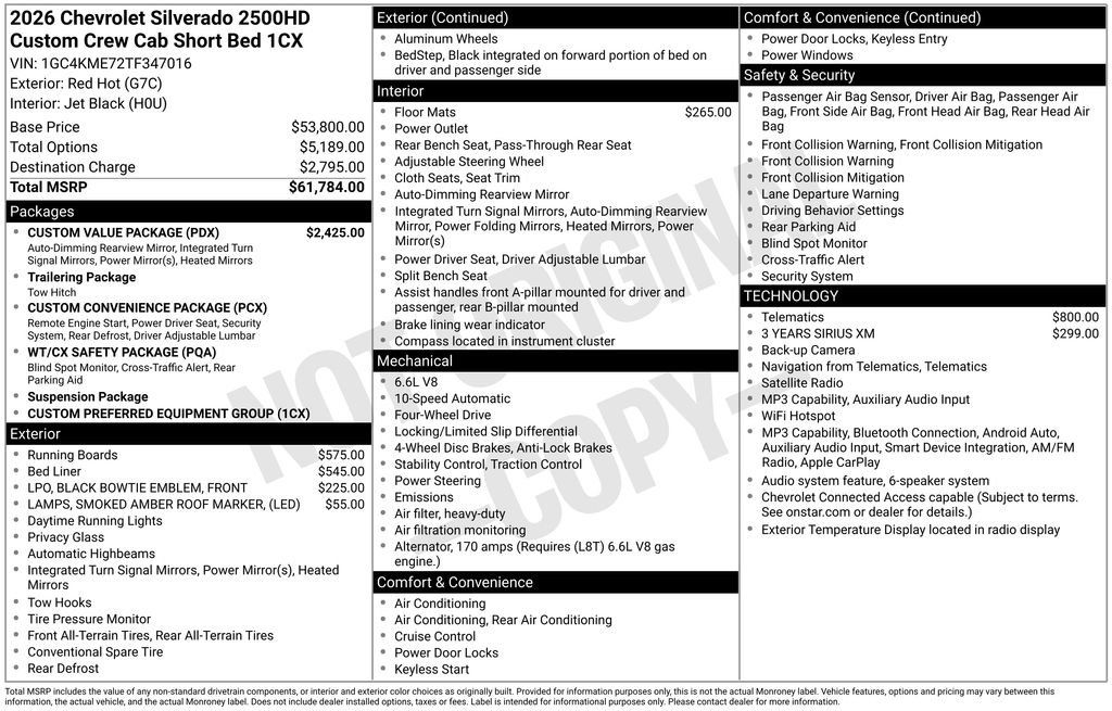 New 2026 Chevrolet Silverado 2500 Custom w/ Custom Value Package AWD/4WD image 55