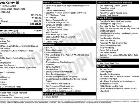 Used 2018 Toyota Camry SE w/ Convenience Package FWD image 1