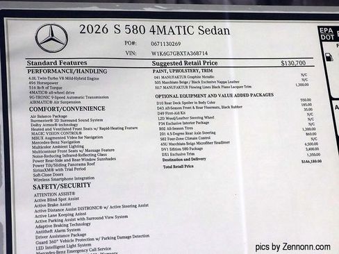 New 2026 Mercedes-Benz S 580 4MATIC Sedan image 29