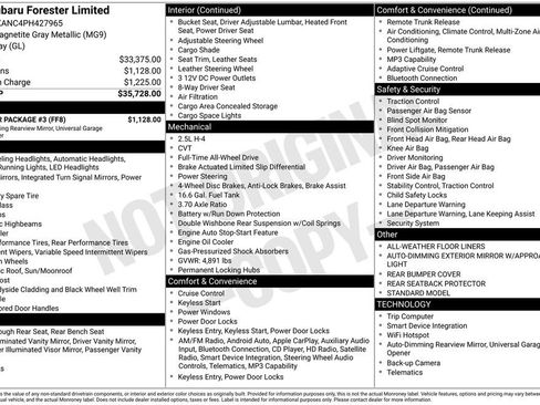 Used 2023 Subaru Forester Limited w/ Popular Package #3 AWD/4WD image 41