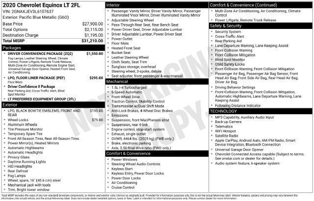 Used 2020 Chevrolet Equinox LT w/ Driver Convenience Package FWD image 35