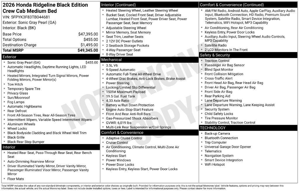 Certified 2026 Honda Ridgeline Black Edition image 35
