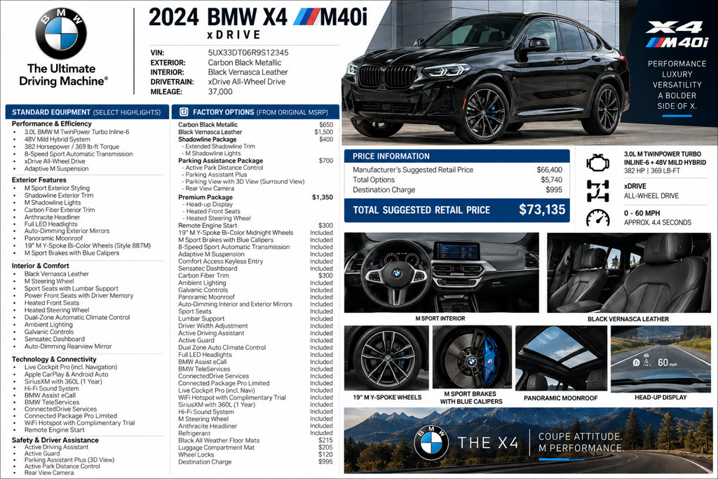 Used 2024 BMW X4 M40i w/ Premium Package AWD/4WD image 2