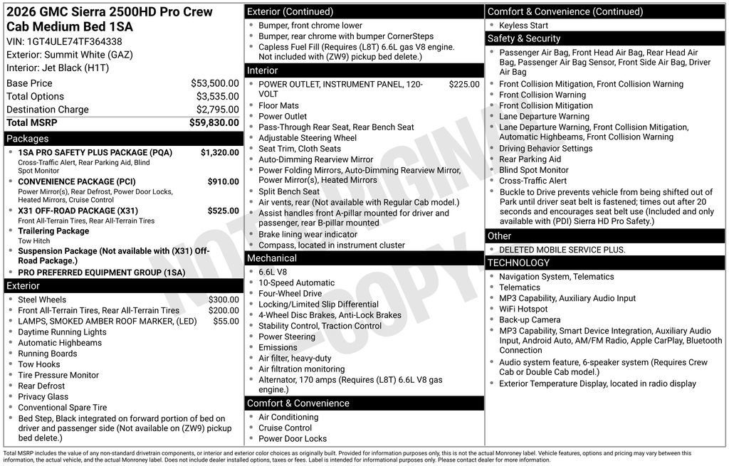 New 2026 GMC Sierra 2500 Pro w/ 1SA Pro Safety Plus Package AWD/4WD image 10
