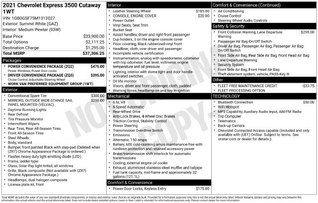 Used 2021 Chevrolet Express 3500 w/ Power Convenience Package RWD image 40