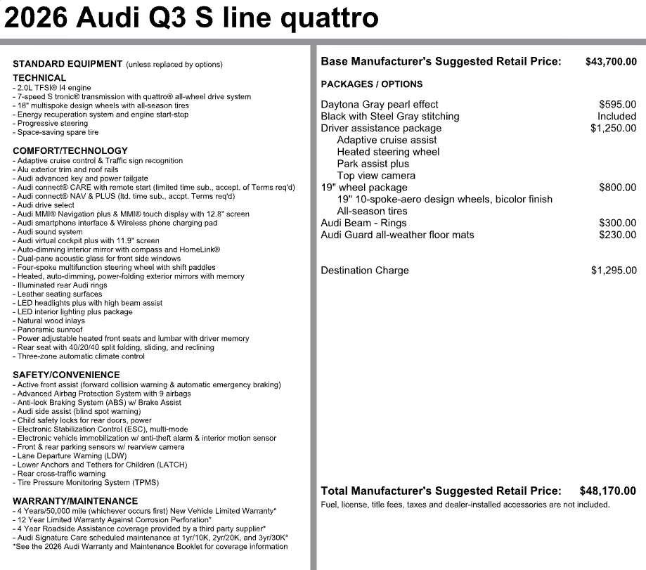 Certified 2026 Audi Q3 quattro 2.0T w/ Driver Assistance Package AWD/4WD image 3