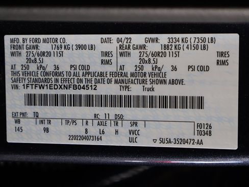 Used 2022 Ford F150 Platinum w/ Equipment Group 701A High AWD/4WD image 48