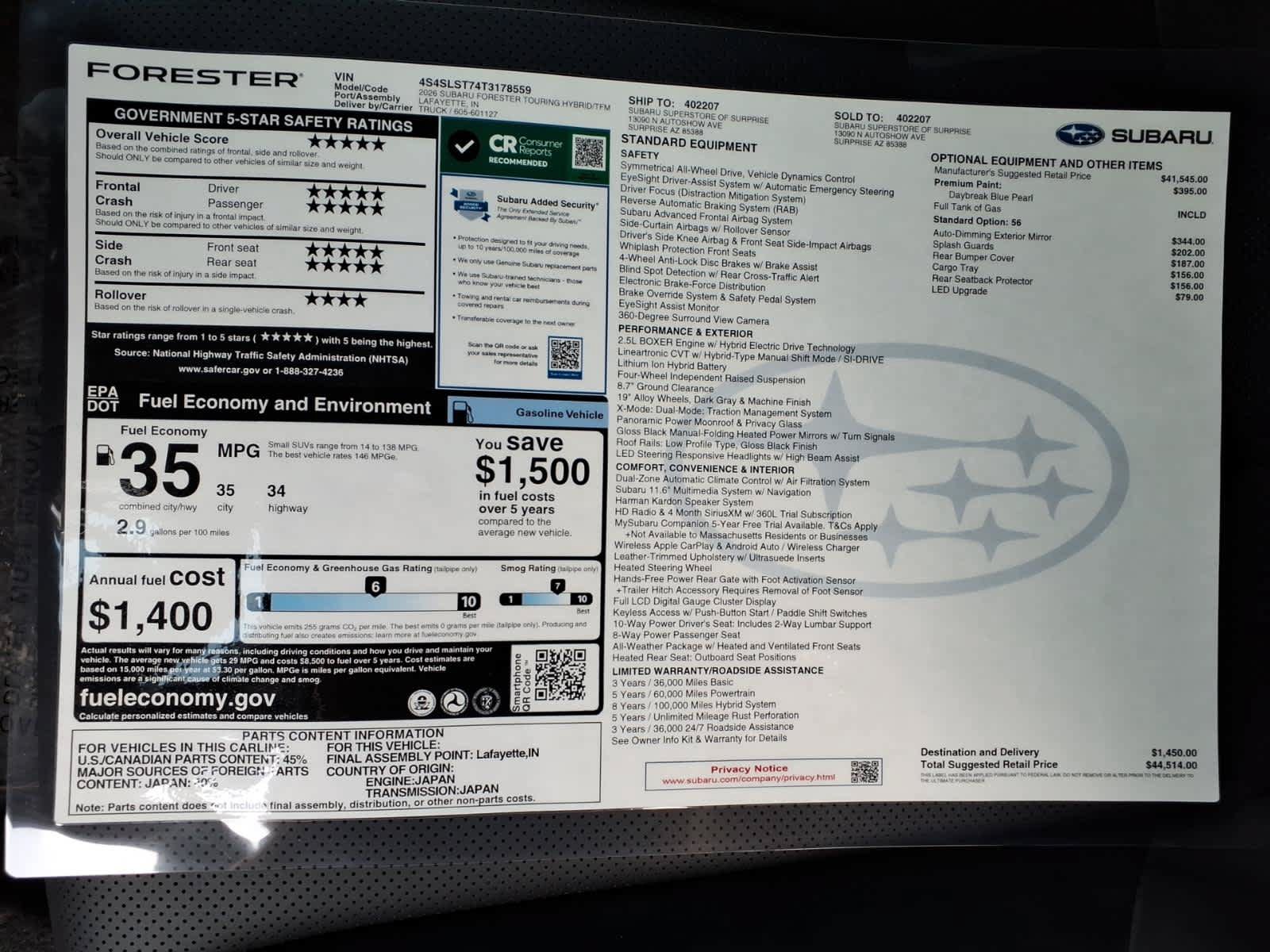 New 2026 Subaru Forester Touring AWD/4WD image 40