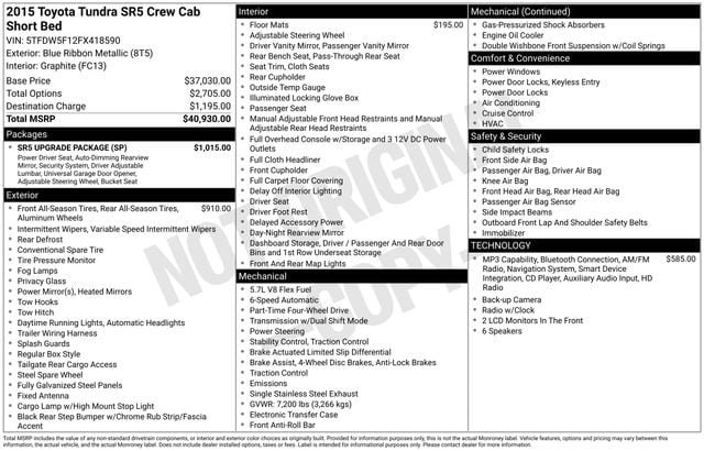 Used 2015 Toyota Tundra SR5 w/ SR5 Upgrade Package AWD/4WD image 2