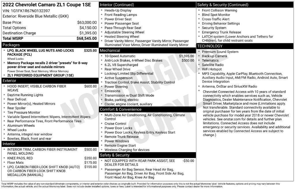 Used 2022 Chevrolet Camaro ZL1 RWD image 32
