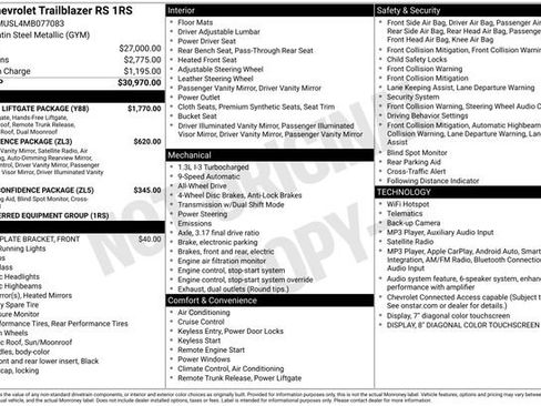 Used 2021 Chevrolet TrailBlazer RS w/ Sun and Liftgate Package AWD/4WD image 15