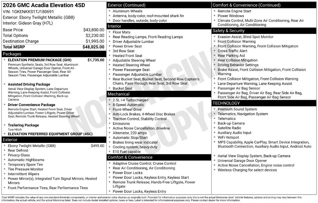 Used 2026 GMC Acadia Elevation w/ Elevation Premium Package FWD image 28