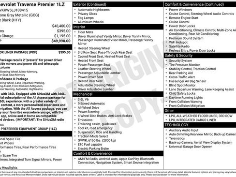Used 2020 Chevrolet Traverse Premier w/ LPO, Floor Liner Package AWD/4WD image 12