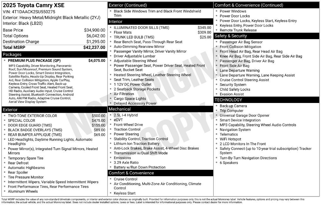 Used 2025 Toyota Camry XSE w/ Premium Plus Package FWD image 5