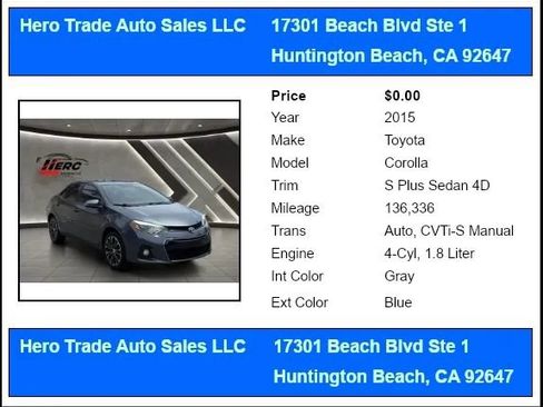 Used 2015 Toyota Corolla S w/ Body Protection Package #1 FWD image 10