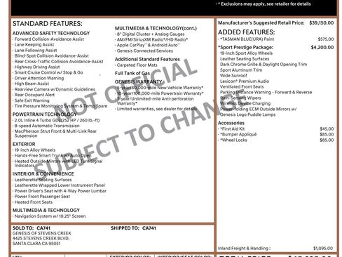 Used 2023 Genesis G70 2.0T w/ Sport Prestige Package image 6