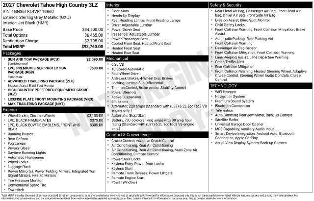 New 2027 Chevrolet Tahoe High Country w/ Sun And Tow Package AWD/4WD image 4