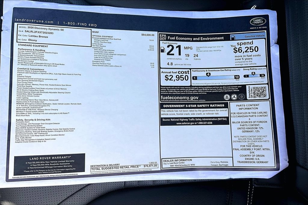 New 2026 Land Rover Discovery Dynamic SE AWD/4WD image 15