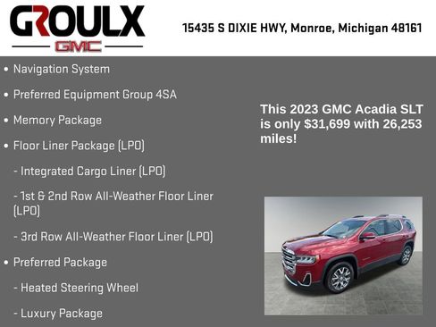 Used 2023 GMC Acadia SLT w/ Preferred Package AWD/4WD image 8