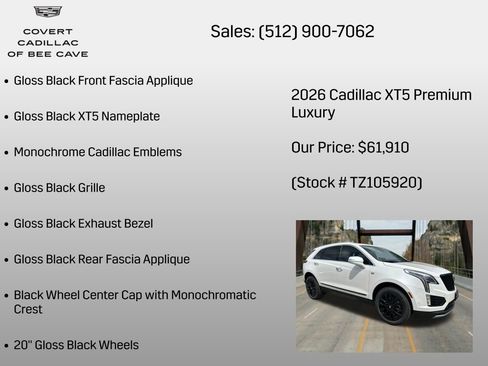 New 2026 Cadillac XT5 Premium Luxury w/ LPO, ONYX Package FWD image 18