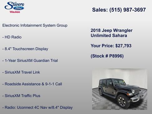 Used 2018 Jeep Wrangler Unlimited Sahara w/ Dual Top Group AWD/4WD image 22