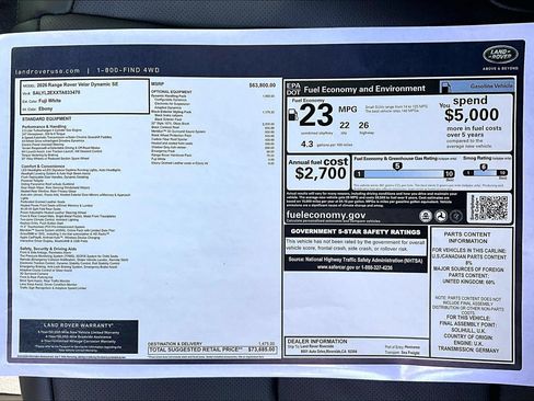 New 2026 Land Rover Range Rover Velar Dynamic SE AWD/4WD image 14