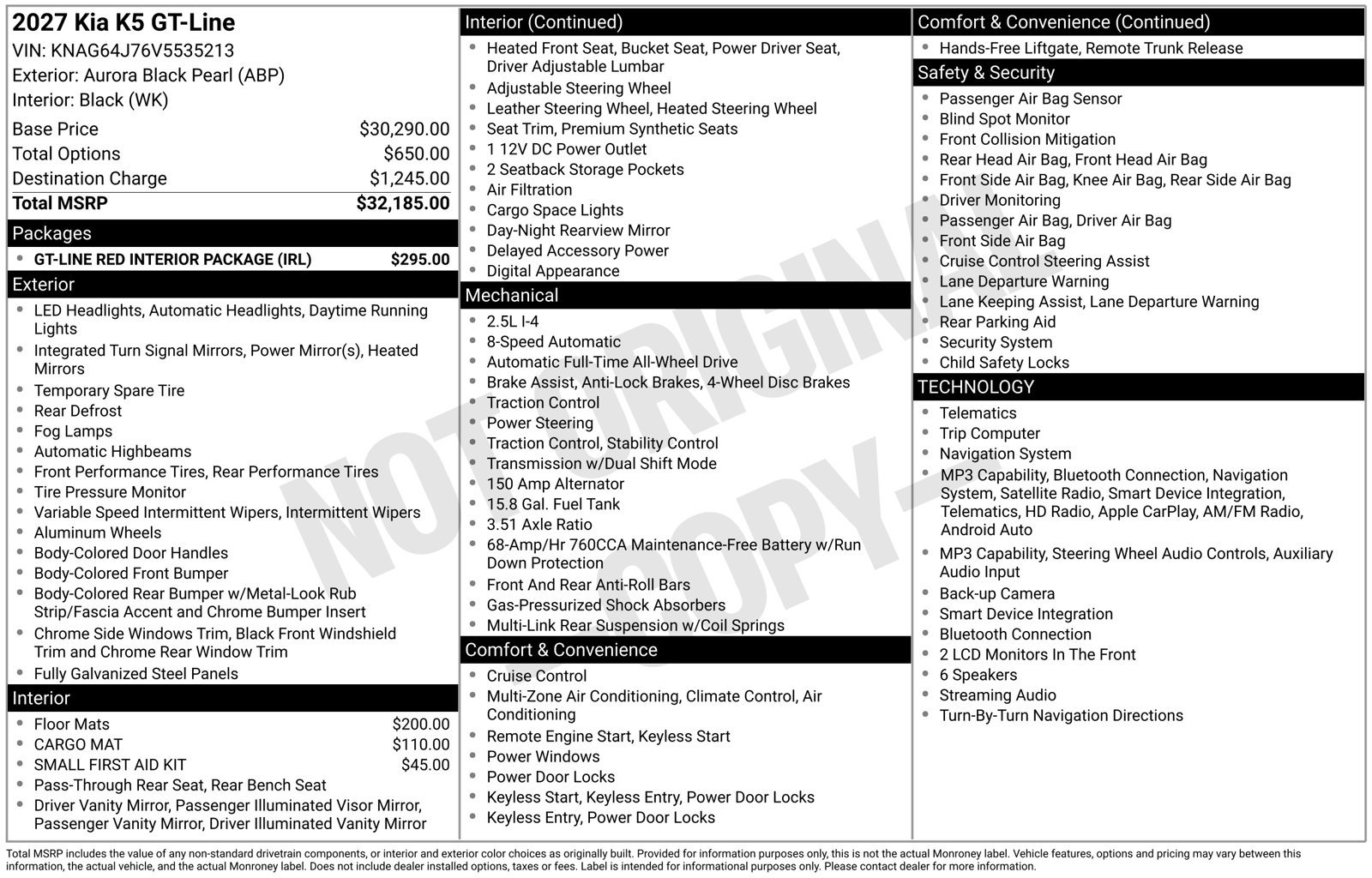 New 2027 Kia K5 GT-Line w/ GT-Line Red Interior Package AWD/4WD image 29