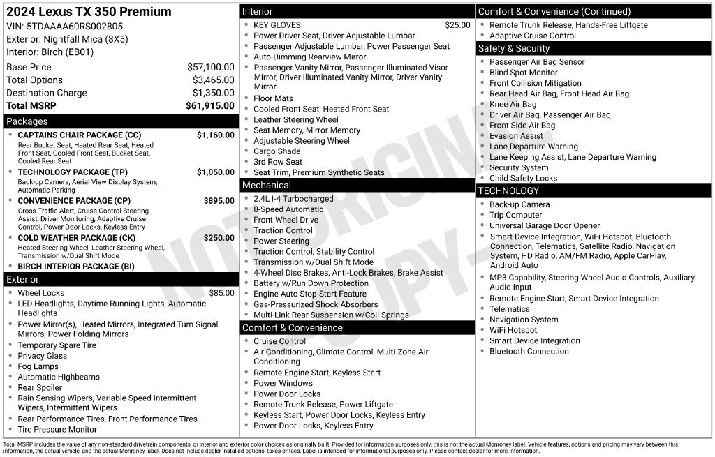 Used 2024 Lexus TX 350 FWD w/ Captains Chair Package image 2
