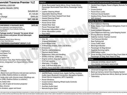Used 2018 Chevrolet Traverse Premier w/ Driver Confidence II Package FWD image 39