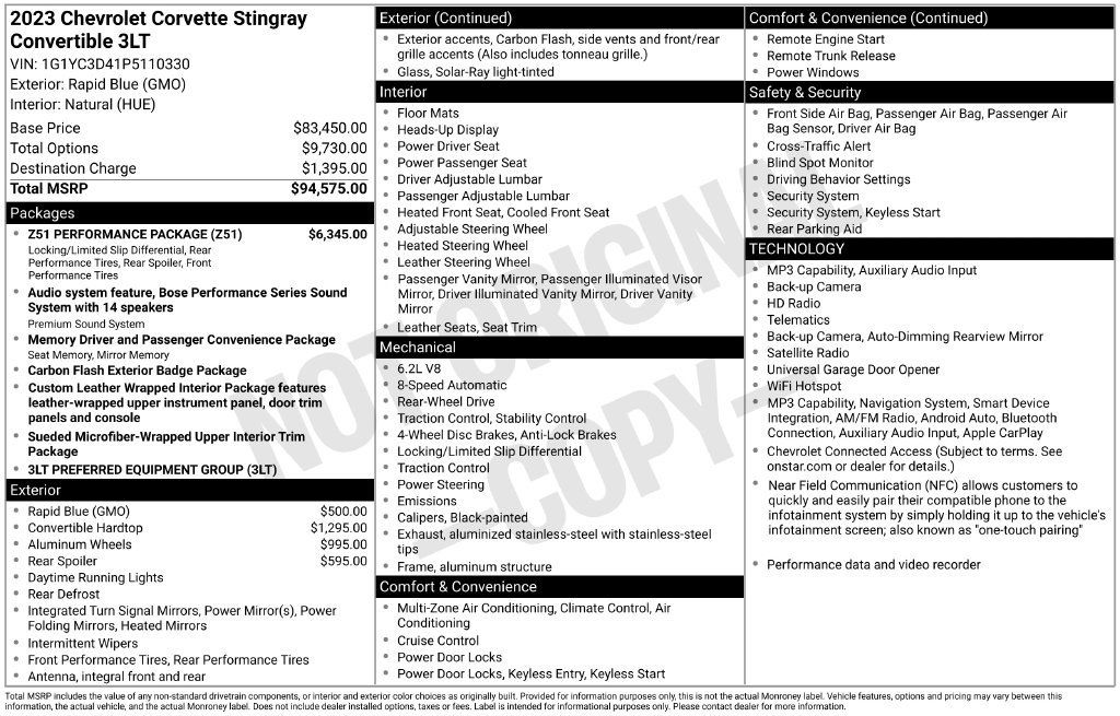 Certified 2023 Chevrolet Corvette Stingray Premium Conv w/ Z51 Performance Package RWD image 20