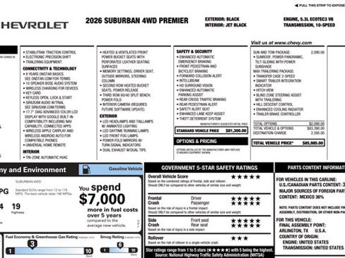 Used 2026 Chevrolet Suburban Premier w/ Sun And Tow Package AWD/4WD image 6