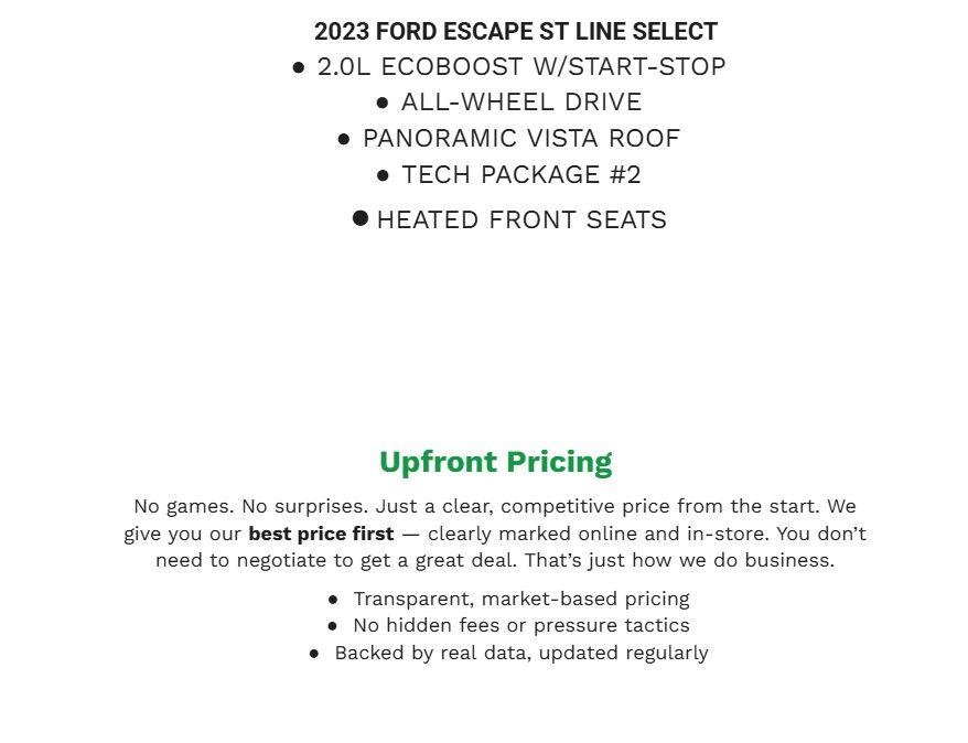 Certified 2023 Ford Escape ST-Line Select w/ Tech Pack #2 AWD/4WD image 2