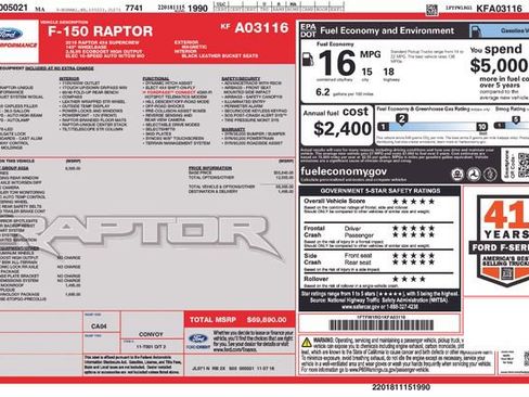 Used 2019 Ford F150 Raptor w/ Equipment Group 802A Luxury image 38