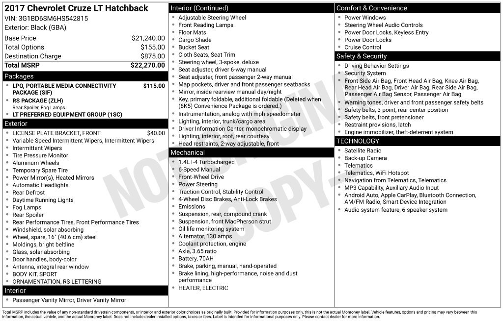 Certified 2017 Chevrolet Cruze LT FWD image 29