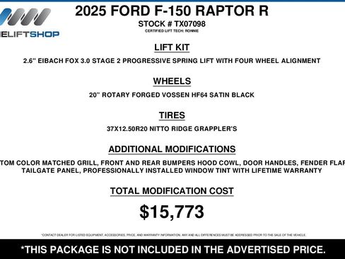 Used 2025 Ford F150 Raptor w/ Equipment Group 803A Raptor R image 2