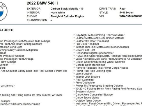 Used 2022 BMW 540i w/ M Sport Package RWD image 18