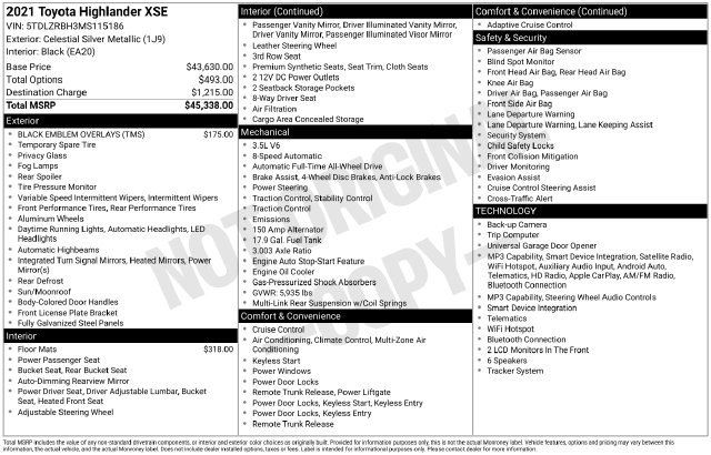 Certified 2021 Toyota Highlander XSE AWD/4WD image 35