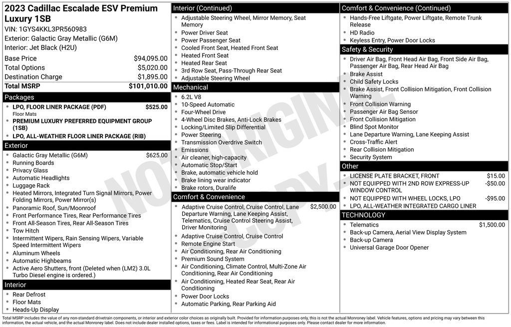 Used 2023 Cadillac Escalade ESV Premium Luxury w/ LPO, Floor Liner Package AWD/4WD image 3