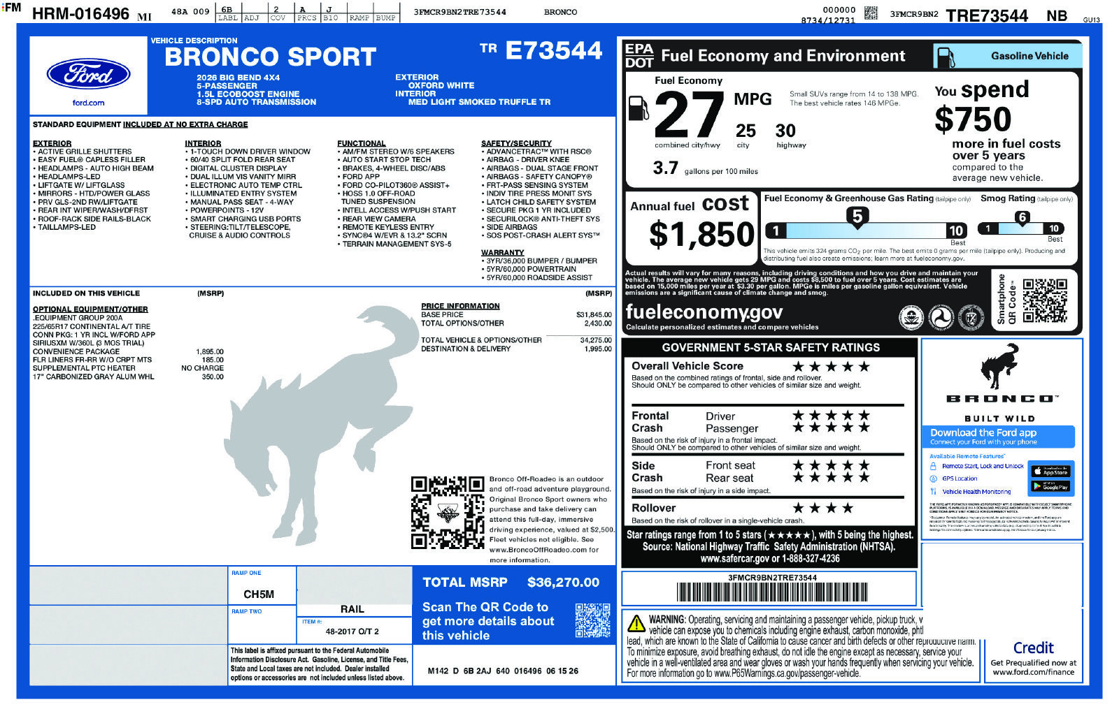New 2026 Ford Bronco Sport Big Bend w/ Convenience Package AWD/4WD image 5